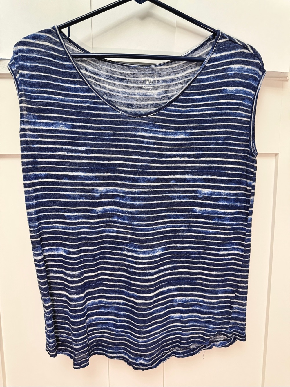 GAP 💯 Linen Navy and White Striped Sleeveless Tank